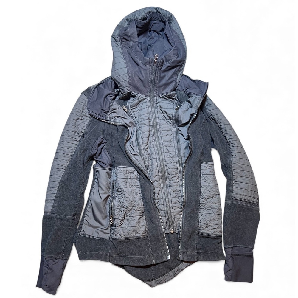 Lululemon‎ Fleecy Keen Quilted Fleece Hooded Jacket Black Womens Size 4 FLAW**